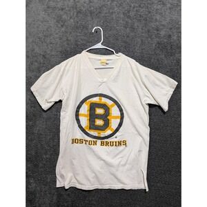 Boston Bruins V Neck T Shirt Vintage Large Graphic Tee White Women's